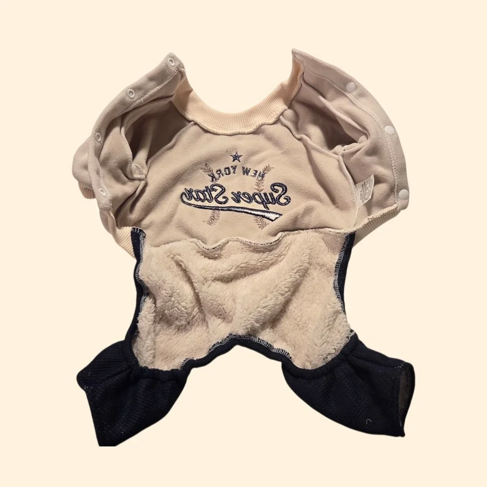 Petcircle New York Super Star Dog Jumpsuit Fleece Pajamas Cream Navy Size L